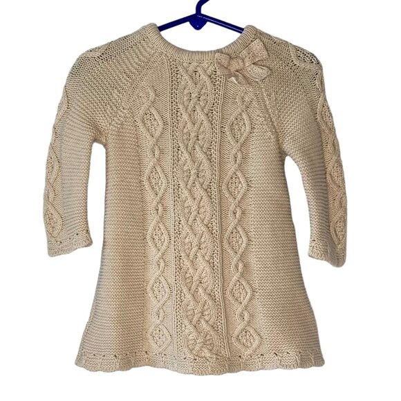 CUPCAKES AND CASHMERE Beige Cable Knit Long Sleeve A-Line Infant Dress Size 12M - Picture 1 of 6